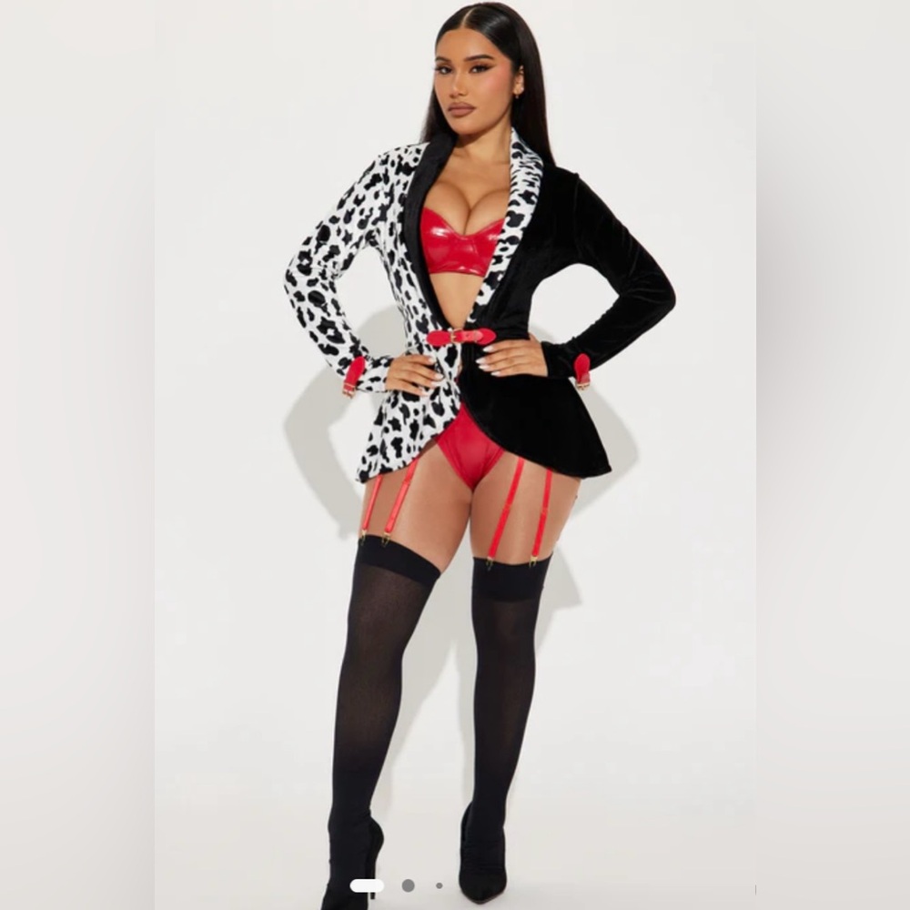 Fashion Nova Black and Red 3 piece Dalmatian Diva Set worn once for 3 hours